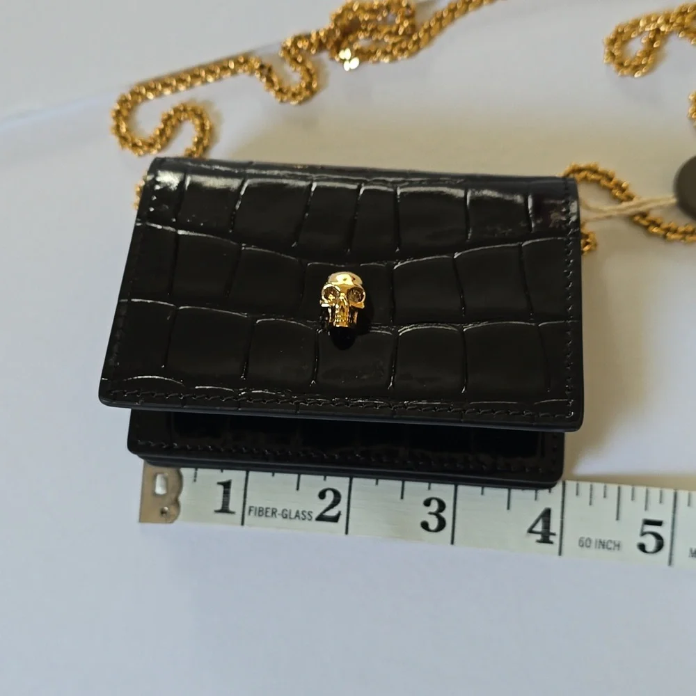 Alexander McQueen Croc-Embossed Leather Card Holder On Chain Black